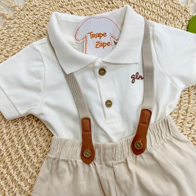 Conj. Body Gola Polo e Bermuda com Suspensório - Off White e Areia